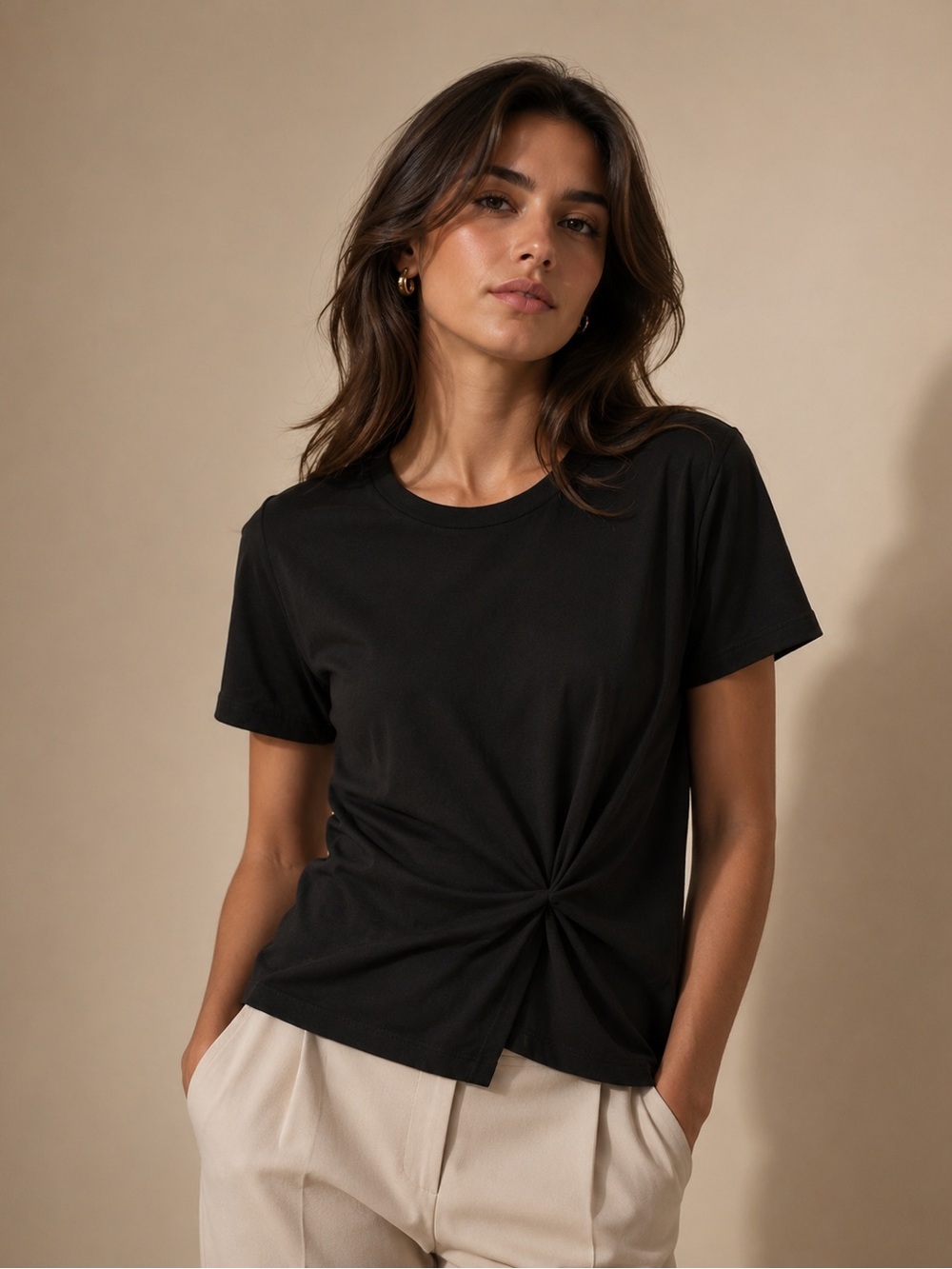 Velvet by Graham & Spencer Black Twist-Front Short Sleeve Tee L
